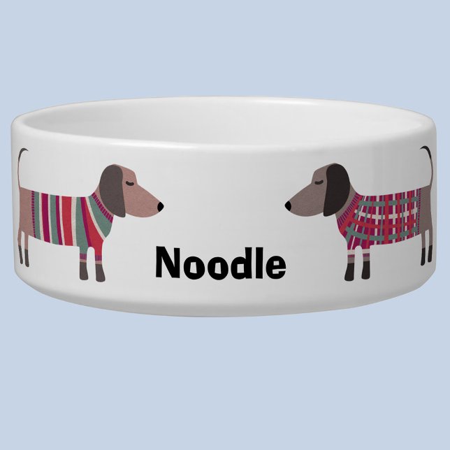 Dachshund Personalised Dog Bowl (Dachshund Wiener Sausage Dog personalized name pet food bowl)
