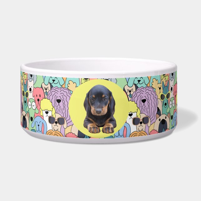 Dachshund Personalised Photo & Name Dog Bowl (Front)