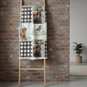 Dachshund Pet Four Photo Checkered Gingham Fleece Blanket
