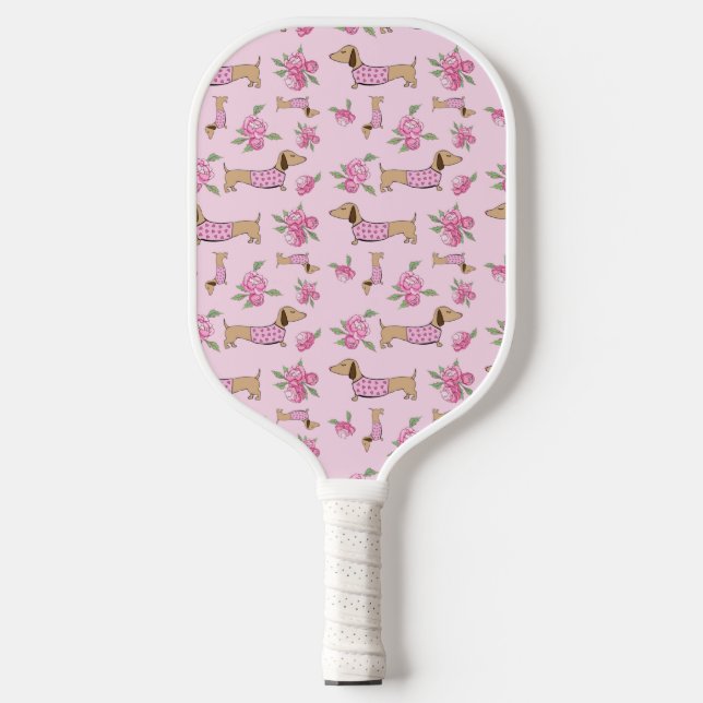 Dachshund Pink Floral Gift  Pickleball Paddle (Front)