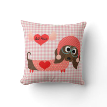 Dachshund Pink Gingham Valentine Pillow