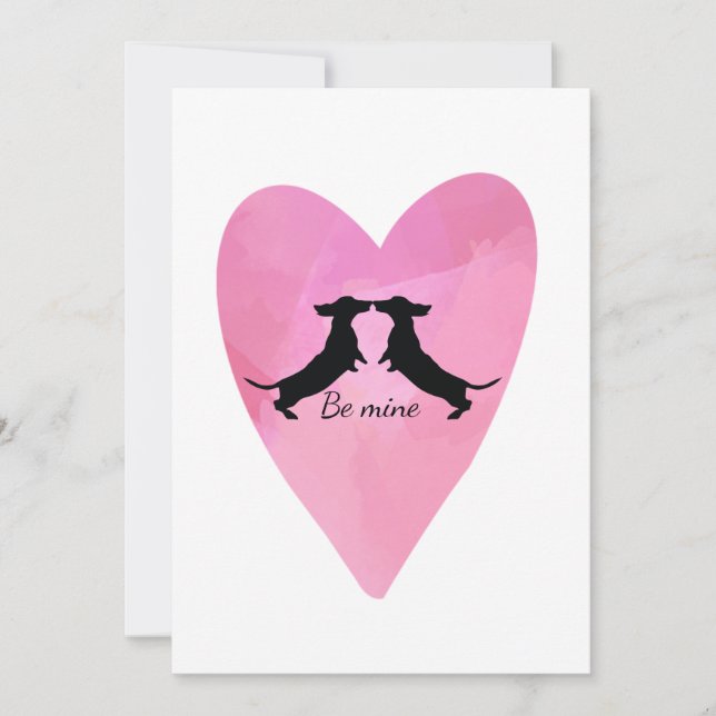 Dachshund Pink Heart Valentine Card (Front)