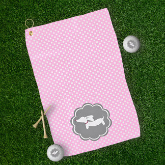 Dachshund Pink Polka Dot Golf Towel for Doxie Moms