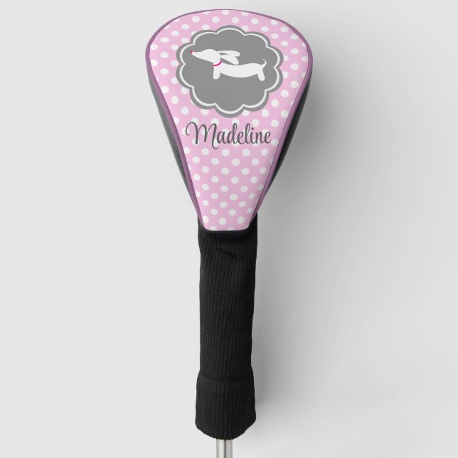 Dachshund Pink Polka Dot Personalise Dog Mum Gift  Golf Head Cover (Front)