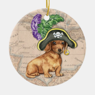 Dachshund Pirate Ceramic Tree Decoration