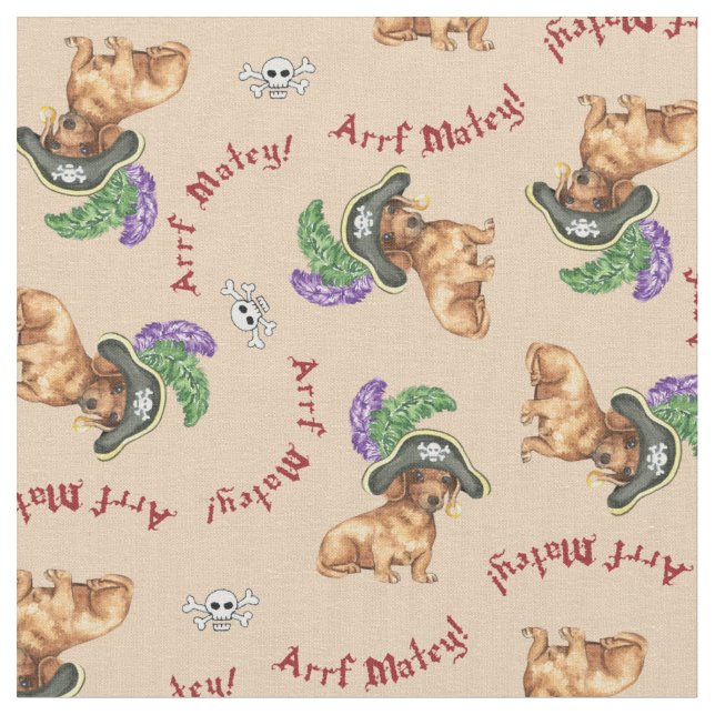 Dachshund Pirate Fabric (Close Up)