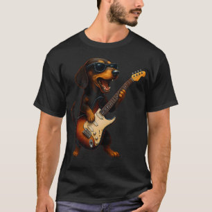 Dachshund Playing Guitar Rock Music Dog Lover Pet T-Shirt