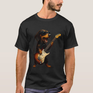 Dachshund Playing Guitar Rock Music Dog Lover Pet  T-Shirt