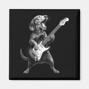 Dachshund Playing Guitar Rock Star Rock & Roll Magnet