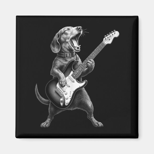 Dachshund Playing Guitar Rock Star Rock &amp; Roll Magnet (Front)