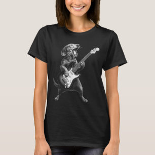 Dachshund Playing Guitar Rock Star Rock & Roll T-Shirt
