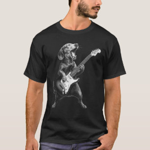 Dachshund Playing Guitar Rock Star Rock Roll Men W T-Shirt