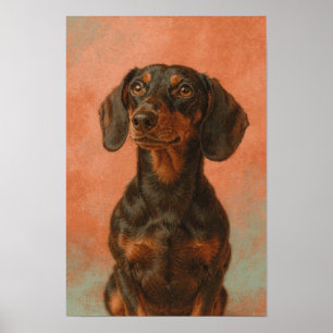 Dachshund Portrait in Sage and Cream Poster