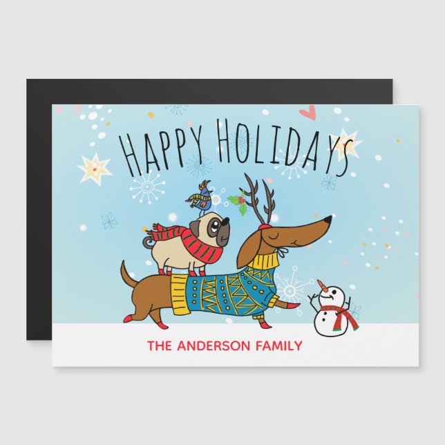 Dachshund, Pug and Bird Magnetic Card (Front/Back)