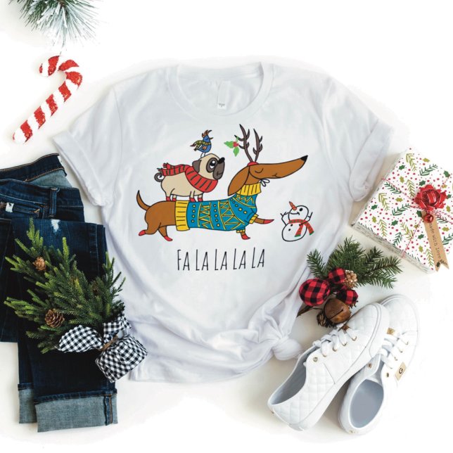 Dachshund, Pug & Bird Holiday T-Shirt (Creator Uploaded)