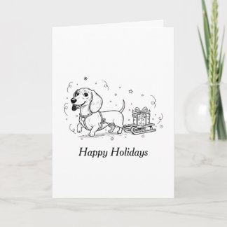 Dachshund pulling sleigh with a Christmas presents Holiday Card