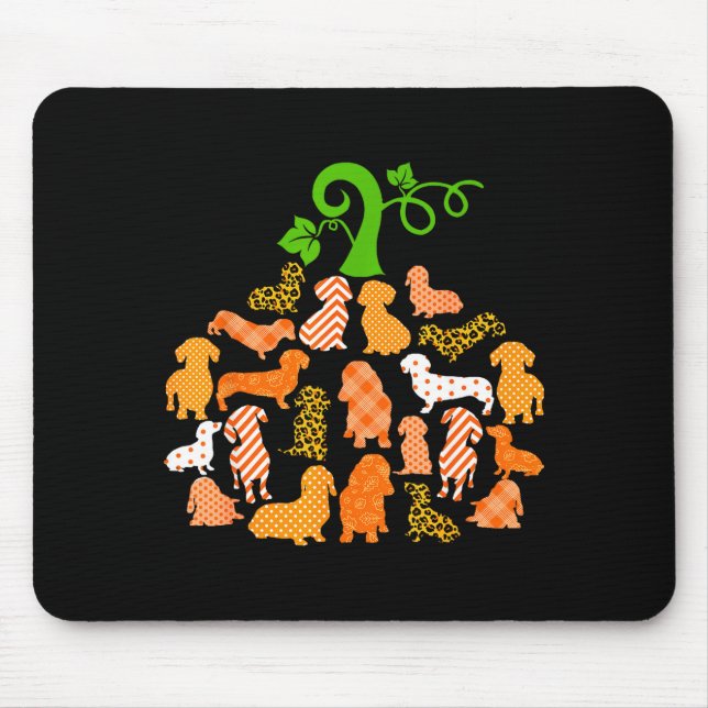 Dachshund Pumpkin Shape Plaid Leopard Dog Autumn H Mouse Pad (Front)