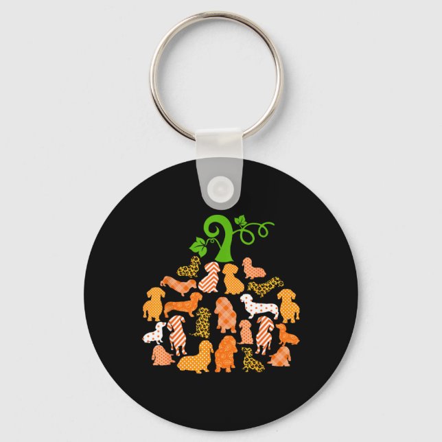 Dachshund Pumpkin Shape Plaid Leopard Dog Autumn Key Ring (Front)