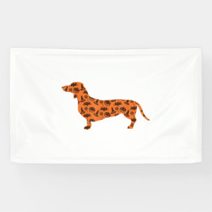 Dachshund Pumpkin Witch Bat Funny Spooky Halloween Banner