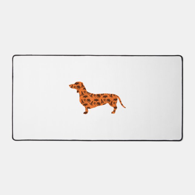 Dachshund Pumpkin Witch Bat Funny Spooky Halloween Desk Mat (Front)