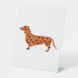 Dachshund Pumpkin Witch Bat Funny Spooky Halloween Pedestal Sign
