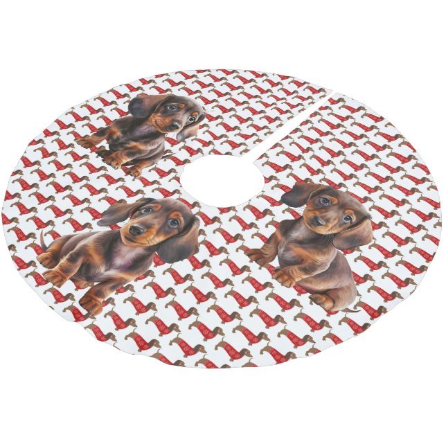  Dachshund Puppies Christmas Tree Skirt (Angled)