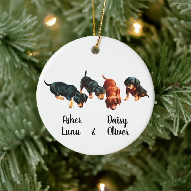 Dachshund Puppies Doxie Weiner Sausage Dogs Retro Ceramic Ornament (Tree)