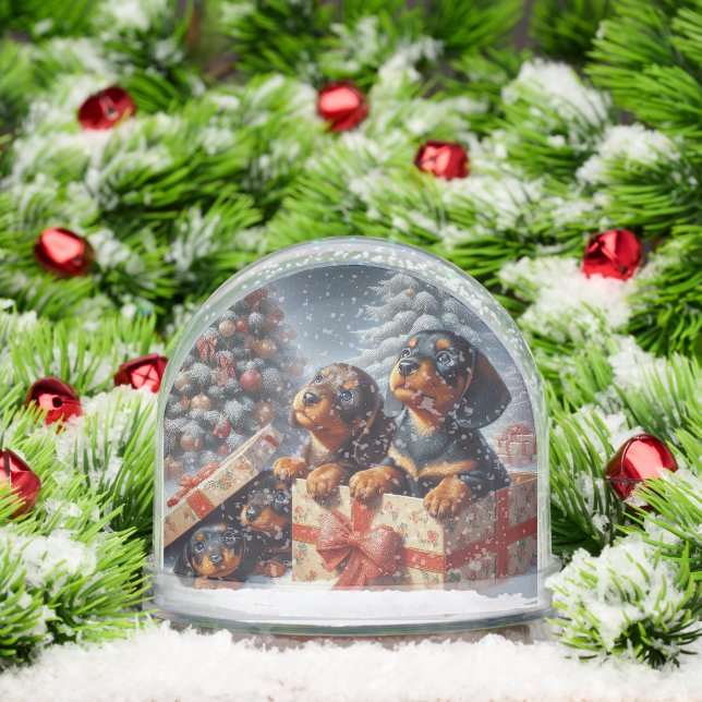 Dachshund Puppies Personalised Snow Globe (Christmas)