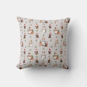 Dachshund Puppies: Santa Hats, Holly, and Snowmen Cushion