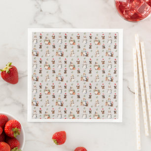 Dachshund Puppies: Santa Hats, Holly, and Snowmen Napkin