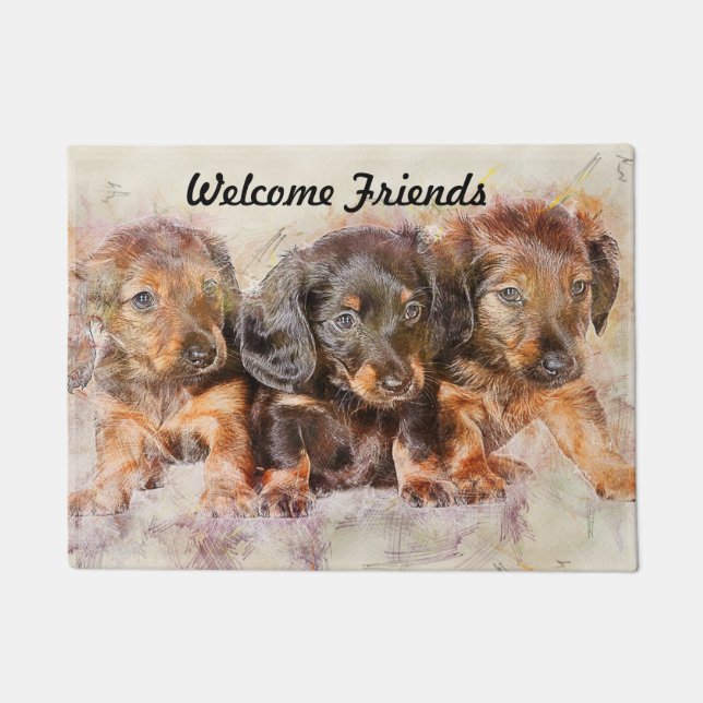 Dachshund Puppies Welcome Doormat (Front)