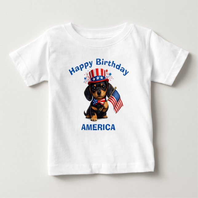Dachshund Puppy (2p) Patriotic Kid T-Shirt (Front)