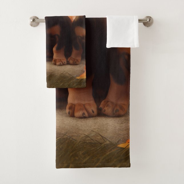 Dachshund Puppy Autumn Delight Pumpkin Bath Towel Set (Insitu)
