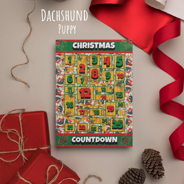 Dachshund Puppy Countdown Christmas Advent Holiday Card (Creator Uploaded)