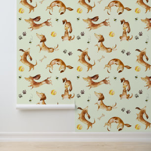 Dachshund Puppy Dog Paw Prints Bumble Bee Green  Wallpaper