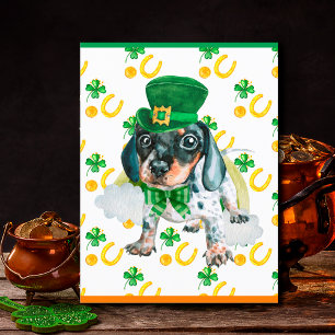 Dachshund Puppy Dog Shamrock St. Patricks Day Holiday Postcard