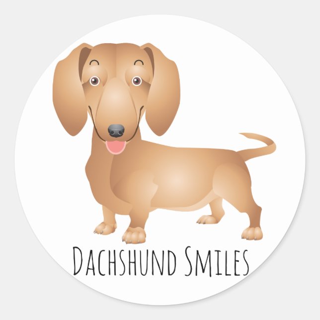 Dachshund Puppy Dog Smiles, Hello, Thinking of You Classic Round Sticker (Front)