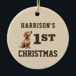 Dachshund Puppy Heart melting First Christmas Ceramic Ornament<br><div class="desc">A adorable watercolor dachshund puppy and snowman makes these custom first Christmas ornaments a heart warming keepsake gift. Easily customise to make a special gift this Christmas.</div>