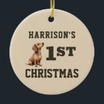 Dachshund Puppy Heart melting First Christmas Ceramic Ornament<br><div class="desc">A adorable watercolor dachshund puppy and snowman makes these custom first Christmas ornaments a heart warming keepsake gift. Easily customise to make a special gift this Christmas.</div>