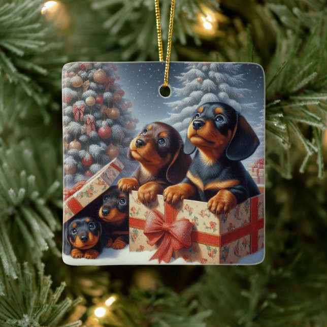 Dachshund Puppy Personalised Ceramic Tree Ornament (Tree)