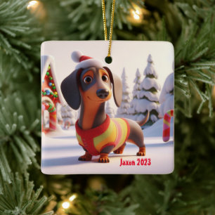 Dachshund Puppy Personalised Ceramic Tree Ornament