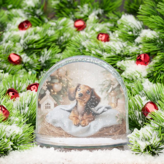 Dachshund Puppy Personalised Snow Globe (Christmas)