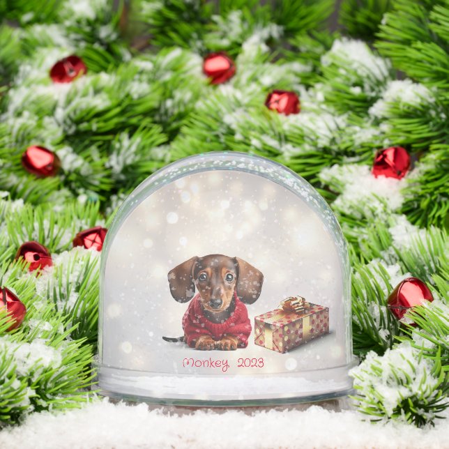 Dachshund Puppy Personalised Snow Globe (Christmas)