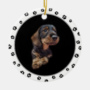 Dachshund Puppy Photo Keychain Ceramic Ornament