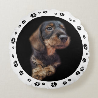 Dachshund Puppy Photo Paw Prints Round Cushion