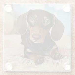 Dachshund Puppy Sits On A Sofa Glass Coaster