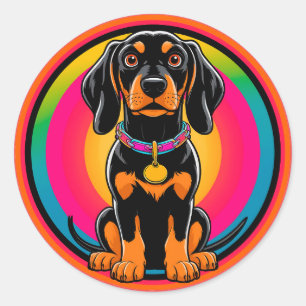 Dachshund Puppy Surrounded by Vibrant Rainbow Classic Round Sticker