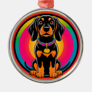 Dachshund Puppy Surrounded by Vibrant Rainbow Metal Ornament