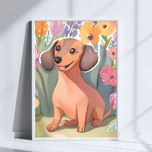 Dachshund Puppy Watercolor Dog Pet Art Poster