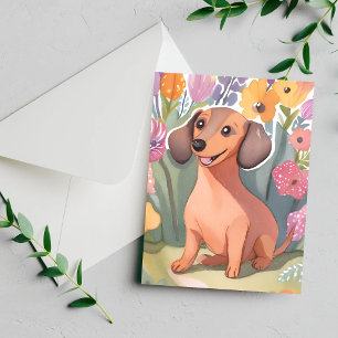 Dachshund Puppy Watercolor Dog Pet Card